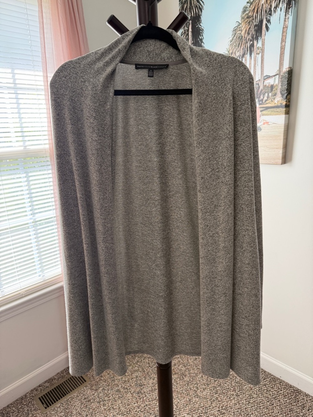 White House Black Market Heather Gray Open-Front Draped Cardigan